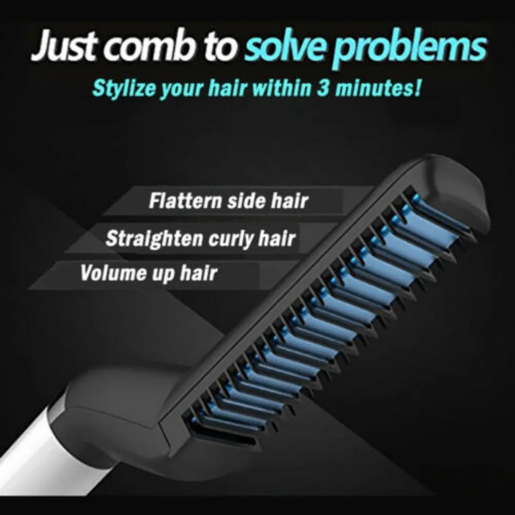 Electric Hair Straightener Brush,Men Quick Beard Straightener Styler Comb