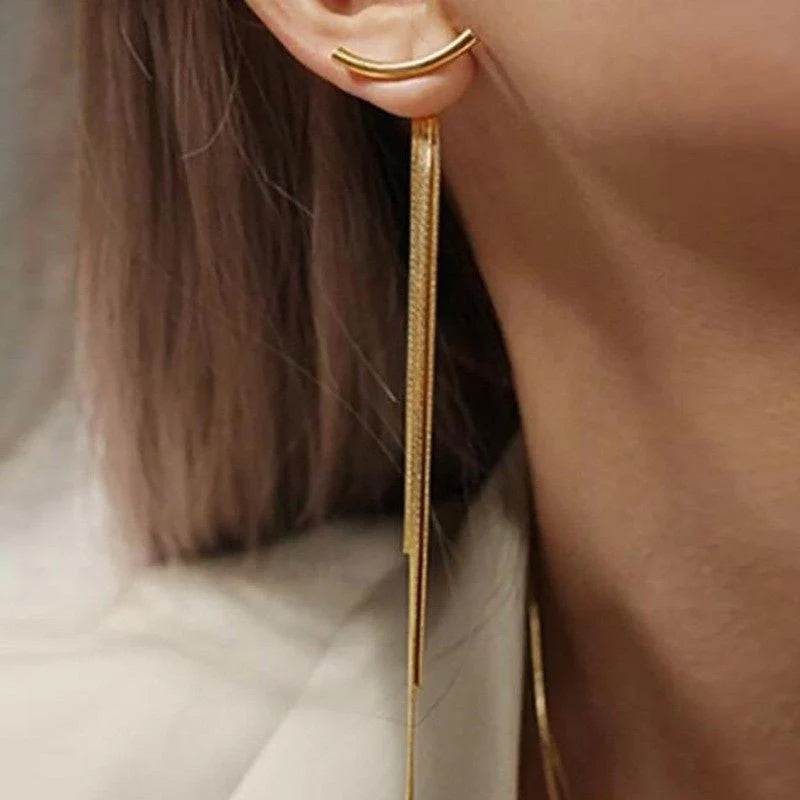 tassel ear ring with female long snak bone chain eaarrings